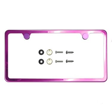 Imagem de T304 Moldura de placa de licença fina de aço inoxidável com dois furos – Acabamento polido espelhado 8K, resistente à ferrugem, design fino, ajuste universal, inclui tampas de parafuso, arruelas e