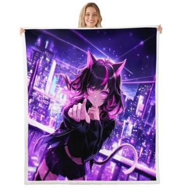 Imagem de Erosebridal Cobertor infantil de anime para meninas, cobertor de lã de ovelha de anime japonês, decoração de quarto de meninos e adolescentes, sofá decorativo de animação japonesa kawaii