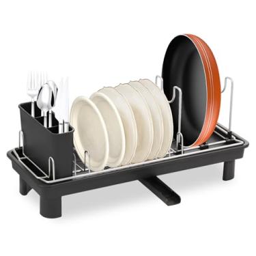 Imagem de XYDHQS Escorredor de louça para balcão de cozinhas, escorredor de pratos compacto de grande capacidade com abertura de dreno, prateleira organizadora à prova de ferrugem para bancada