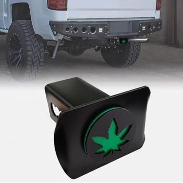 Imagem de Capa de engate de reboque de folha de maconha de metal para tampa de plugue de receptor traseiro de 5 cm para caminhonetes SUV verde