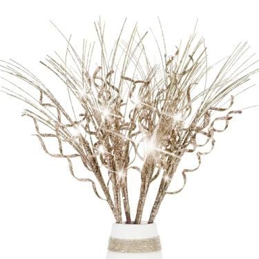 Imagem de Palhetas artificiais de Natal encaracoladas com glitter, sprays Ting Branches, conjunto de 6 hastes de salgueiro, galhos encaracolados para enfeite de árvore de Natal, decorações de buquê de guirlanda