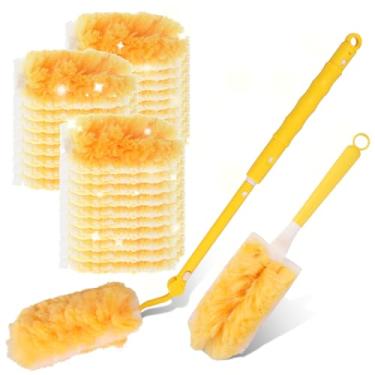 Imagem de Pacote com 30 refis de espanador, espanador de penas multisuperfície com haste retrátil, cabo extensível de 9,5 m com gancho extra seguro, kit de ferramentas de limpeza para limpeza de casa