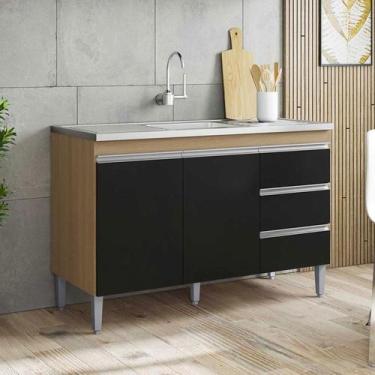 Imagem de Balcão de Pia Ambiente Andréia 120 cm Amendoa Preto  AJL - AJL Móveis