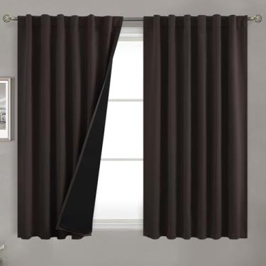 Imagem de BGment Cortinas blackout 100% de 137 cm de comprimento com forro preto, isolamento térmico escurecimento de ambiente à prova de som, bolso de varão e cortinas de aba traseira para janela/quarto, 2