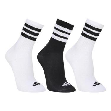 Imagem de Kit Meia Infantil Adidas Crew Com 3 Pares, Branco, Preto, 17/19