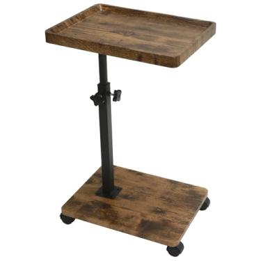 Imagem de COMEON Mesa lateral de sofá-cama, mesa lateral de sofá de altura ajustável, bandeja de TV, mesa de centro pequena para quarto e sala de estar (marrom vintage, quadrado)