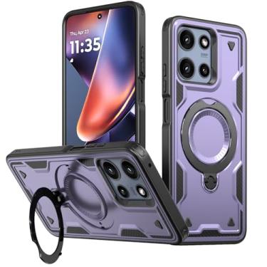 Imagem de SORAKA Capa para Motorola Moto G 5G 2025 com suporte de anel compatível com MagSafe Iron sheet Capa resistente que absorve choques Proteção contra quedas de nível militar