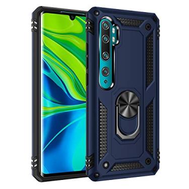 Imagem de SORAKA Capa para Xiaomi Mi Note 10 Lite com suporte de anel capa armadura Xiaomi Mi Note 10 Lite capa traseira de policarbonato rígido com placa de metal para suporte magnético de telefone carro azul