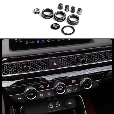 Imagem de Mrtech para 11ª geração de capas de botão de console central cívico, 10 peças de anel de saída de ar AC, botão de partida, kits de acabamento compatíveis com Honda Civic 2022-2023 / Honda CR-V 2023+ (preto)