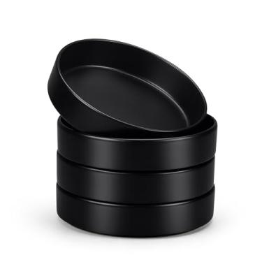 Imagem de E-far Conjunto de tigelas de massa com pratos rasos de cerâmica de 118 a 1000 ml para servir jantar, sopa e salada | Pratos de massa de grés | Seguro para micro-ondas e lava-louças | Preto fosco