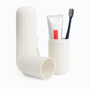 Imagem de Porta Escova de Dentes com Tampa Estojo de Viagem Necessaire Portátil com Design Canelado Alça de Pulso e Alta Durabilidade Branco Original