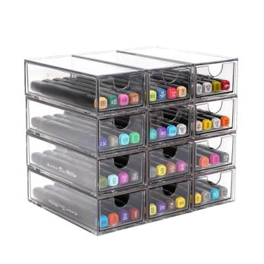 Imagem de WUHUME Organizador de mesa com gavetas, gavetas empilháveis de armazenamento de plástico para maquiagem ou organização de mesa, armários para escritório, bancada, banheiro, quarto (12 pacotes)