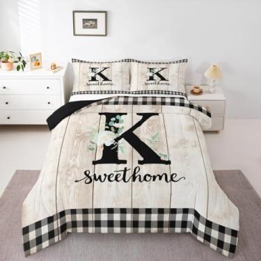 Imagem de Erosebridal Conjunto de edredom com monograma com letra floral, tamanho solteiro, rústico, fazenda, para crianças, meninos, meninas, homens, decoração de casa, edredom de plumas (K)