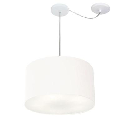Imagem de Lustre Pendente Cilíndrico Com Desvio De Centro Md-4166 Cúpula Em Tecido 40x25cm Branco - Bivolt