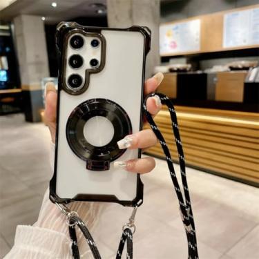 Imagem de Capa magnética com cordão transversal para Samsung Galaxy S25 S24 S22 Ultra Plus S23 Fe A35 A55 A06 A16 A26 A36 A56 (para Galaxy S22/preto)