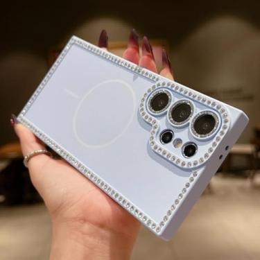 Imagem de Capa de luxo para S25ultra com moldura magnética e glitter em diamante para Samsung Galaxy S25, S24 Fe Plus e S23 Ultra (para Galaxy S24+/azul pico)