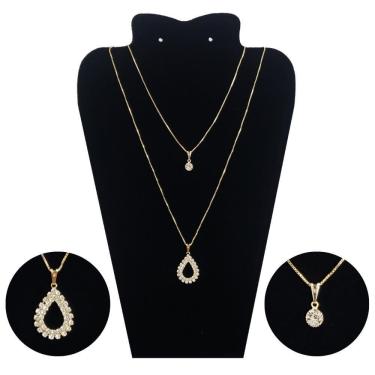 Imagem de Colar Feminino Duplo Dourado Folheado A Ouro 18K Gota