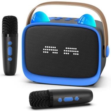 Imagem de Mini máquina de karaokê Okaloka 2 microfones sem fio LED Bluetooth