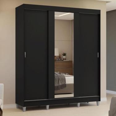 Imagem de Guarda-roupa Casal com Pés 3 Portas de Correr com Espelho Reno Madesa P