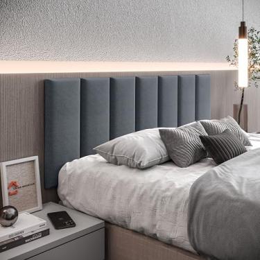 Imagem de Cabeceira Cama Box Casal Kit C/ 7un Modulos Estofados Adesivo (Grafite)