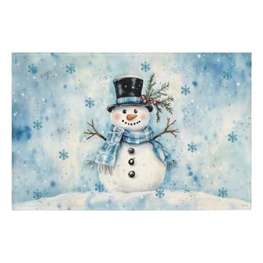 Imagem de Wnoesat Tapete de entrada de Natal com boneco de neve azul, 5 x 7 cm, tapete para decoração de casa, pequeno, antiderrapante, tapete de porta da frente, lavável para cozinha, quarto, banheiro, Natal