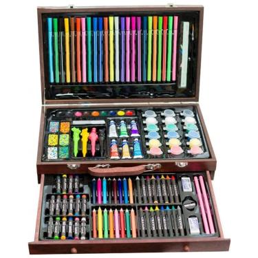 Imagem de Kit de Pintura XARONF com 130 Peças e Caixa de madeira Portátil, Marrom Escuro