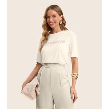 Imagem de Blusa Feminina Manga Curta Visco Tricot Rovitex Bege, M, Bege