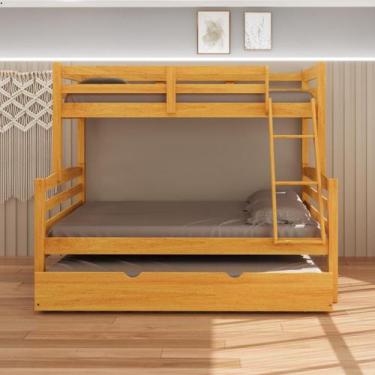 Imagem de Treliche Casal com cama auxiliar de casal Cor Mel Madeira com MDF e Gr