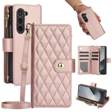 Imagem de Asuwish Capa de telefone para Samsung Galaxy Z Fold 6 5G 2024 com carteira com zíper compartimento para cartão com suporte flip alça de pulso acessórios de celular de couro ZFold6 Z6 G Fold6 ZFold 6Z