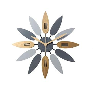 Imagem de Relógio de parede de madeira arte criativa folha relógio de parede sala de estar relógio decorativo (D 52 * 5 * 52 cm) (D 52 * 5 * 52 cm)