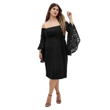 Imagem de City Chic Vestido coquetel feminino plus size - renda mística, Preto, 58