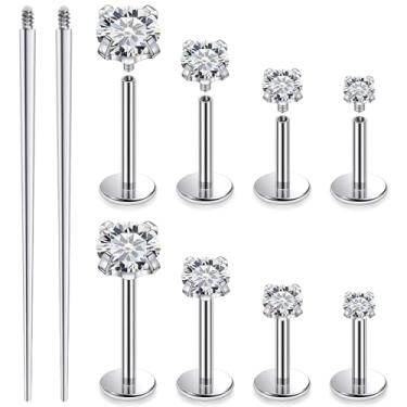 Imagem de Xnsjeyy Brincos de nariz 14G 16G com rosca interna e costas planas 316L aço cirúrgico tragus para frente hélice concha cartilagem lóbulo brincos stud medusa labret monroe piercing de lábio joias para