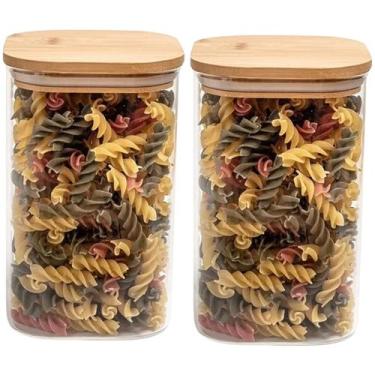 Imagem de Kit 2 Potes Herméticos Quadrado Vidro Tampa De Bambú 700ML - VALE IMPO