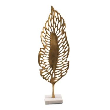 Imagem de Modern Day Accents 3744 Primavera Escultura de folha dourada alta, decoração de casa dourada com base de mármore branco, decoração natural, decoração de mesa exclusiva para sala de estar, quarto