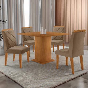 Imagem de Mesa de Jantar Loren 90cm Tampo MDF Canto Reto e 4 Cadeiras Melissa Moderna Mobilia