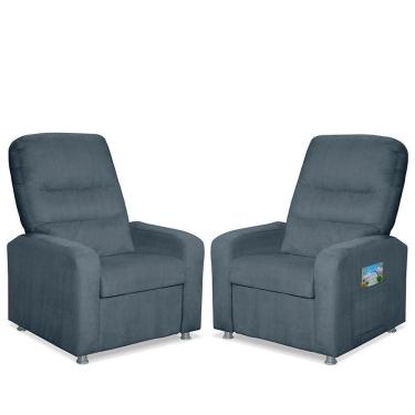 Imagem de Kit 02 Poltrona Do Papai Reclinável Confortável Suede Azul Turquesa