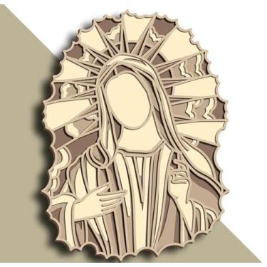 Imagem de Placa Decorativa 3D em MDF, Virgem Maria, Multicamadas, Acabamento Cru