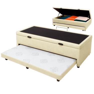 Imagem de Bicama Com Baú Solteiro Viena Nature Bege 88x188