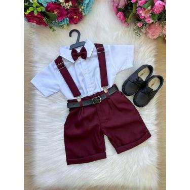 Imagem de Conjunto Social Meninos Miss Cherry - Camisa Branca, Shorts e Acessóri