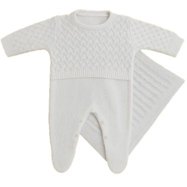 Imagem de Saída Maternidade de Tricot Luxo Macacão e Manta Bebê Menina