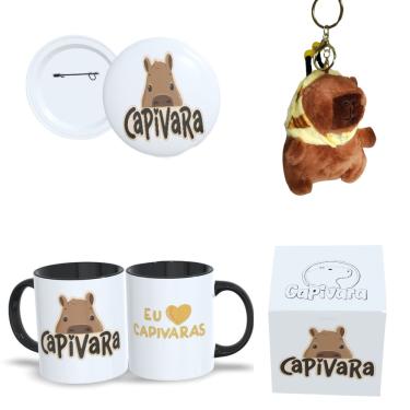 Imagem de Kit Presente Capivara – Caneca + Pelúcia + Botton + Caixa Decorada