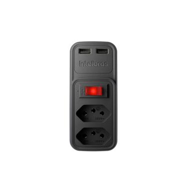 Imagem de Tomada Parede Dupla Adaptador Usb Carregador Intelbras EAC 202 Benjamim Extensão Elétrica Bivolt Preto