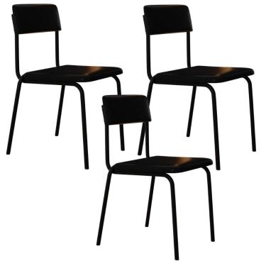 Imagem de Kit 03 Cadeiras Estofada Para Sala de Jantar Sense Preto C01 Courino Preto  - Lyam Decor