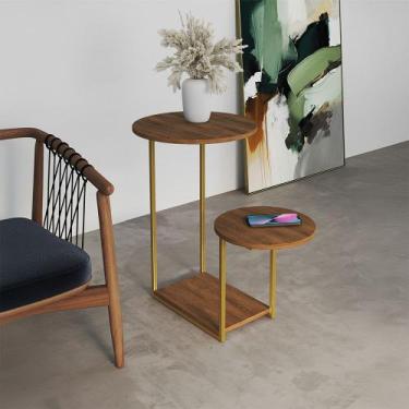 Imagem de Mesa Lateral Moderna Dourado Cibele Tampo Redondo Freijó - CASA PRIME