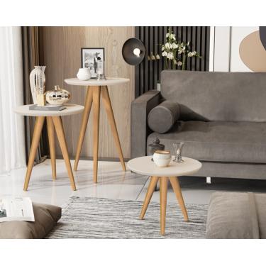 Imagem de jogo 3 mesas retrô pés palito, centro, lateral e apoio georgia - off white