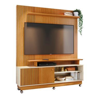 Imagem de Estante de TV 65 Pol 160cm com Rodízio para Sala Quirel Cinamomo/Off White M20 - D'Rossi