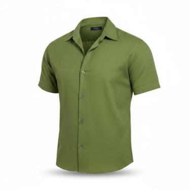 Imagem de Camisa Masculina Social Lisa Basica Manga Curta - Volgue, Verde milita