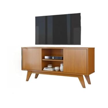 Imagem de Rack Turim Para TV de até 50 Polegadas Com 2 Portas Pés Madeira Sala Nicho Divisórias 118 * 60 * 36cm(CEDRO)