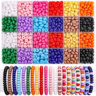 Imagem de BONNY BOXX Conjunto de 1200 peças de contas de acrílico Rondelle, 4 * 8 mm contas espaçadoras de disco de abaco redondas coloridas de 8 mm, 12 cores sortidas para fazer joias DIY, pulseiras, colares