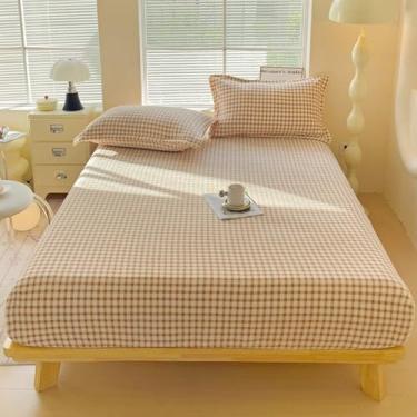 Imagem de ZIQINPSQ Lençol casal de flanela de luxo | Roupa de cama de microfibra com bolso profundo de 38 cm | Parte inferior elástica (cáqui)